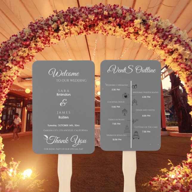 Abanico Gray Elegant Script Wedding Program and Timeline (Subido por el creador)
