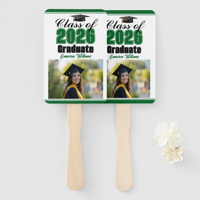 Abanico Green Class of 2026 Photo Custom Graduation Photo (Anverso y reverso)