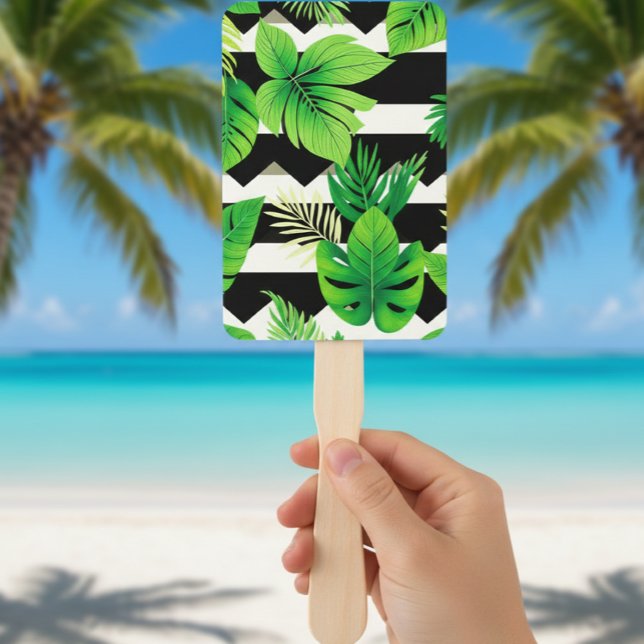 Abanico  Green Leaves on B&W Stripes Fans - Modern (Subido por el creador)