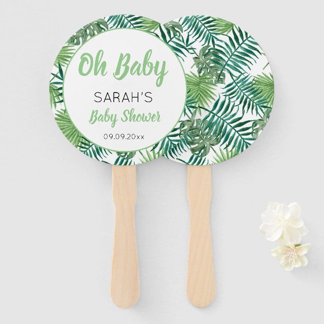 Abanico Greenery Cute Tropical Leaf Baby Shower (Anverso y reverso)