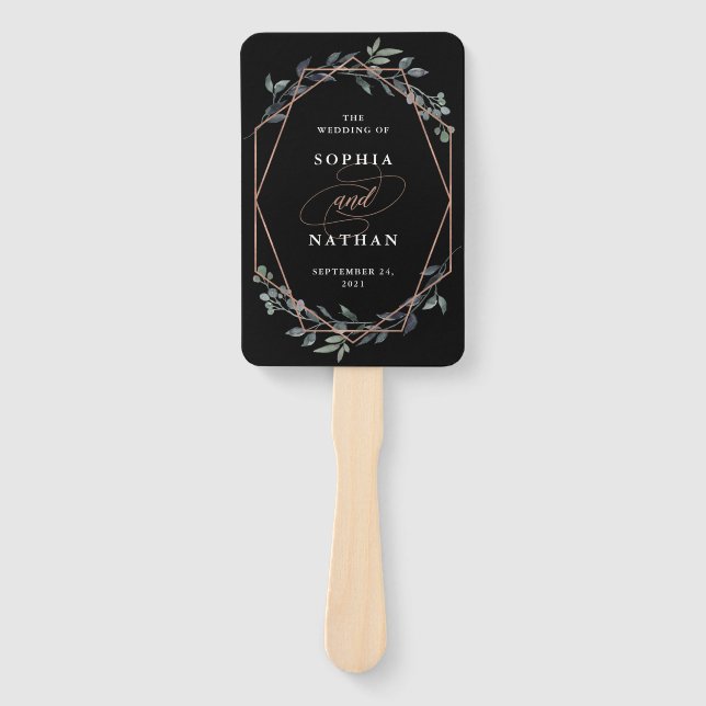 Abanico Greenery Geo Black | Rosa Boda de oro (Anverso)