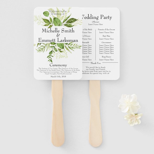 Abanico Greenery Ivy Rustic Elegant Simple Wedding Program (Anverso y reverso)