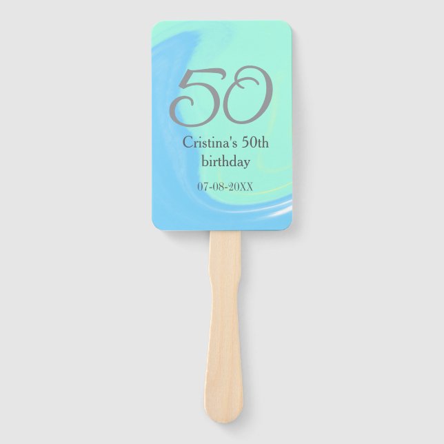 Abanico Gris verde azul 50 cumpleaños añadir fecha retro (Anverso)