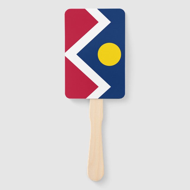 Abanico Grupo de fans de mano con bandera de Denver City,  (Anverso)