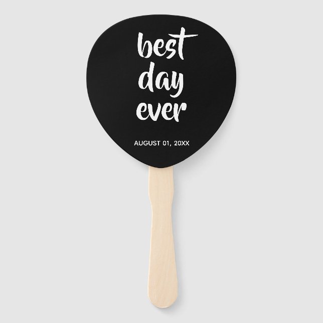 Abanico Guión asual negro | Ventilador Boda tipográfico (Anverso)