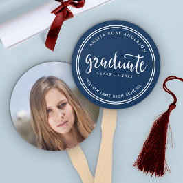 Abanico Guion azul y foto de graduación con rayas blancas