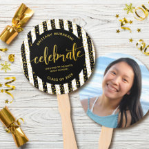 Guión de graduación de foto de oro de rayas negras