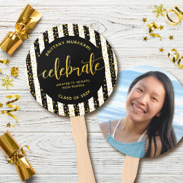 Abanico Guión de graduación de foto de oro de rayas negras
