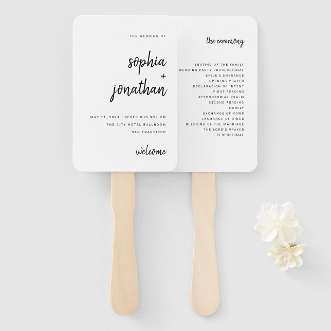 Abanico Guión Minimalista moderno | BODA (Anverso y reverso)