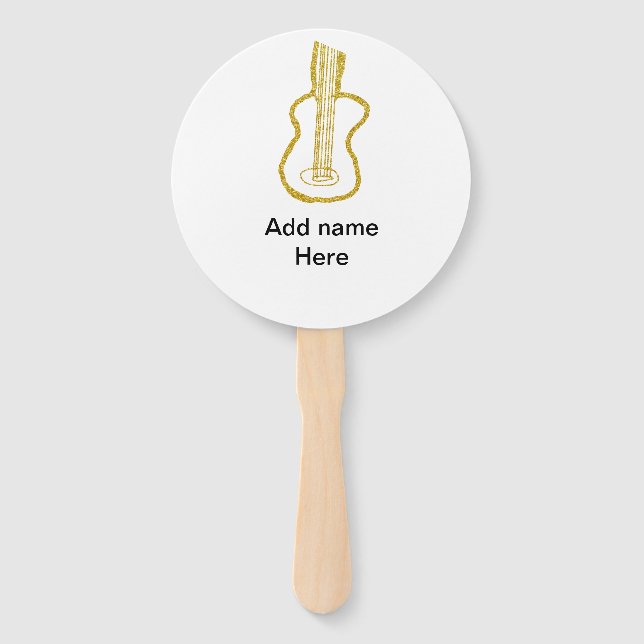 Abanico Guitarra acústica con brillo dorado agregar nombre (Anverso)