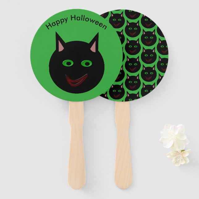 Abanico Halloween Black Cat Personalizado Hand Fan (Anverso y reverso)