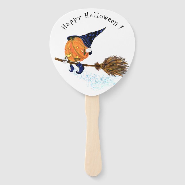 Abanico Halloween Hand Hand Fan Witch Pumpkin Flying Broom (Anverso)
