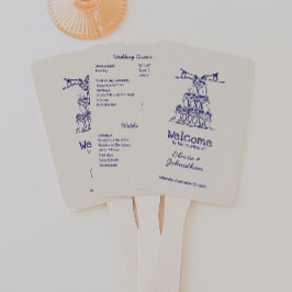 Abanico Hand Drawn Doodles Wedding Program Hand Fan