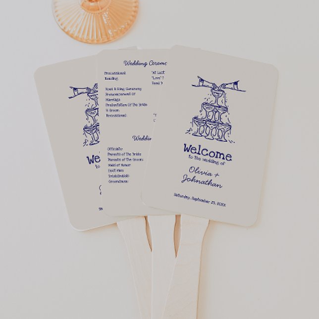 Abanico Hand Drawn Doodles Wedding Program Hand Fan (Subido por el creador)