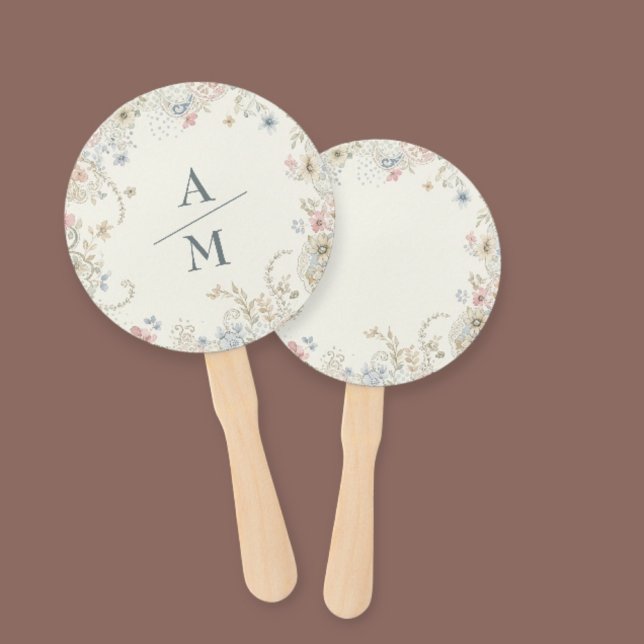 Abanico Hand Fan Custom Floral with Initials - Romantic (Subido por el creador)