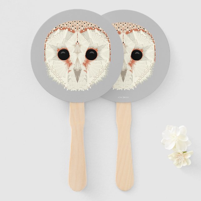 Abanico Hand Fan de Barn Owl (Anverso y reverso)
