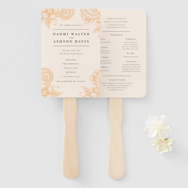 Abanico Hand Fan del programa de bodas Mehndi Henna (Anverso y reverso)