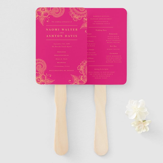 Abanico Hand Fan del programa de bodas Mehndi Henna (Anverso y reverso)