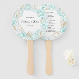 Abanico Hand Fan del programa de bodas turquesa costera co