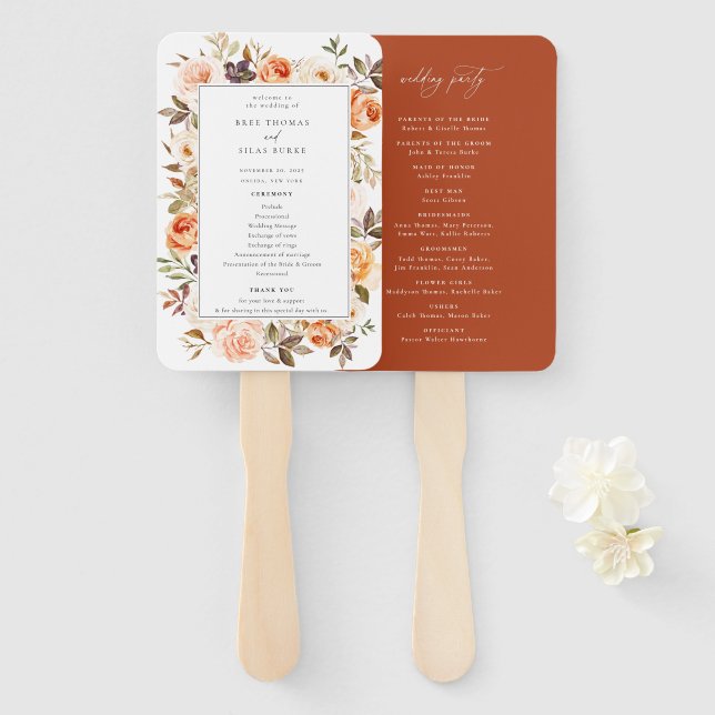 Abanico Hand Fan del programa Earthy Otumn Floral Wedding (Anverso y reverso)