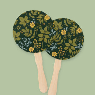 Abanico Hand Fan with Dark Green Wildflower Print
