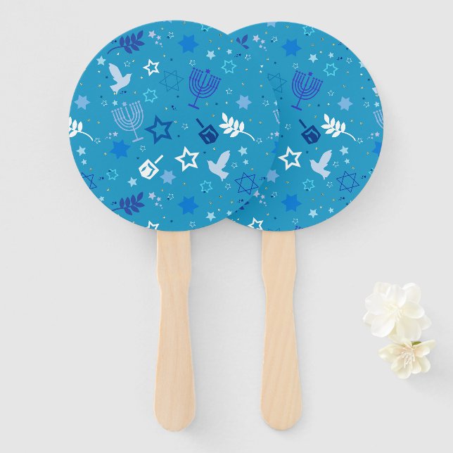 Abanico Hanukkah Stars Hand Fans (Anverso y reverso)