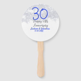 Abanico Happy 30th wedding anniversary silver blue glitter