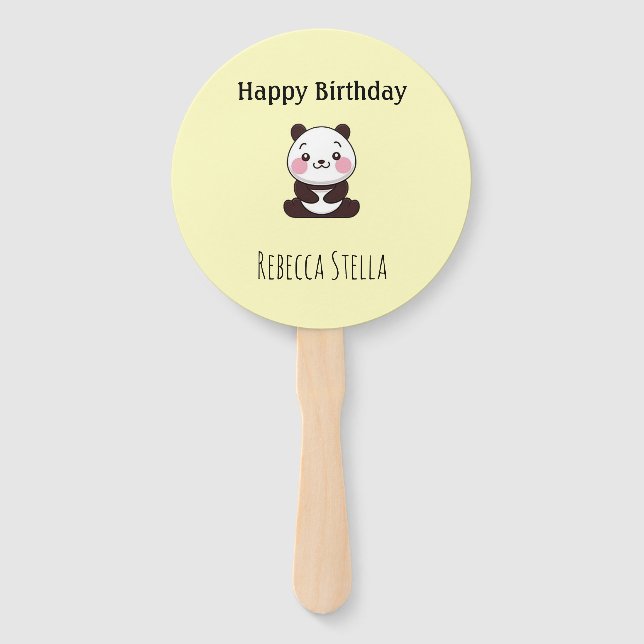 Abanico Happy birthday cute panda bear yellow (Anverso)