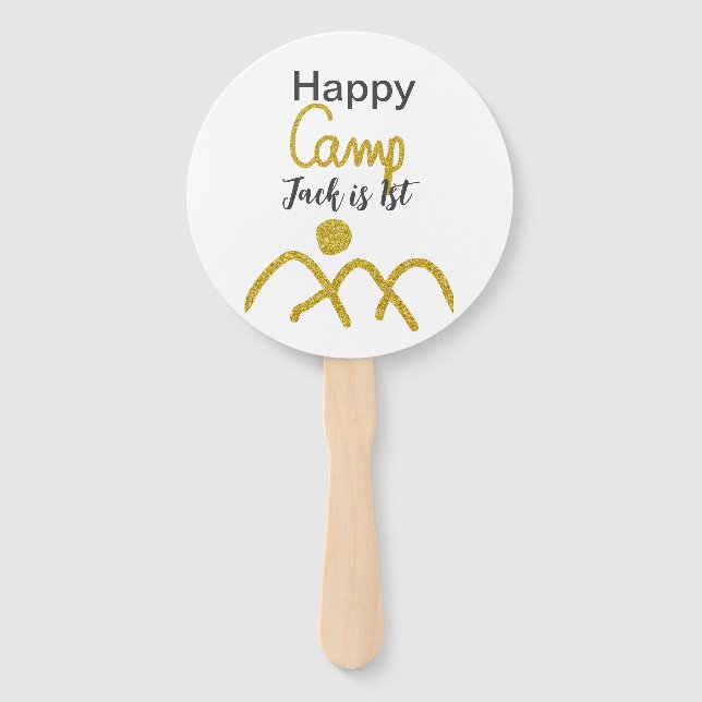 Abanico Happy camping camper one birthday kids golden sun (Anverso)