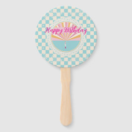 Abanico Happy Fun Blue Gingham Plaid Checkered Birthday