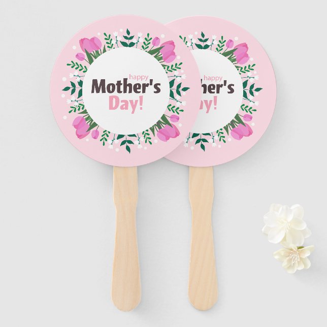 Abanico Happy Mother's Day  Pink Tulips (Anverso y reverso)