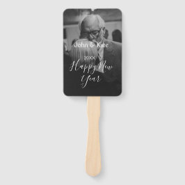 Abanico Happy new year couple photo name year black white 