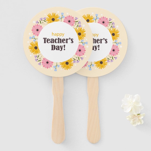 Abanico Happy Teacher's Day Wild Flowers (Anverso y reverso)