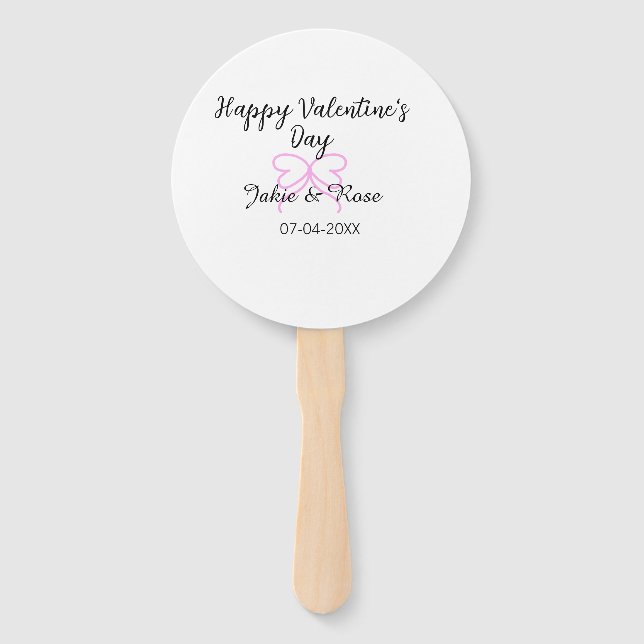 Abanico Happy Valentine's day pink heart bow name date sty (Anverso)