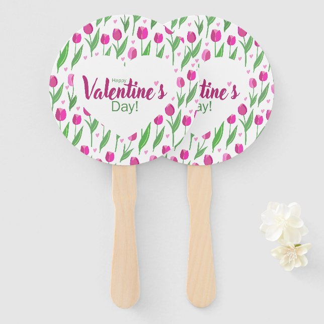 Abanico Happy Valentine's Day Pink Tulips (Anverso y reverso)