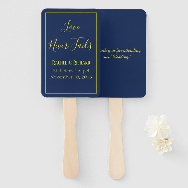 Abanico Hermoso Boda azul y amarillo (Anverso y reverso)