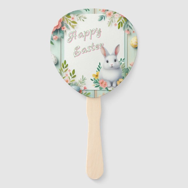 Abanico Hermoso conejito de Pascua con flores (Anverso)
