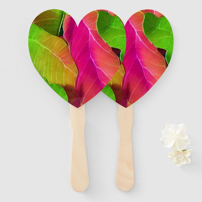 Abanico Hermoso patrón rosa y verde de leafía (Anverso y reverso)