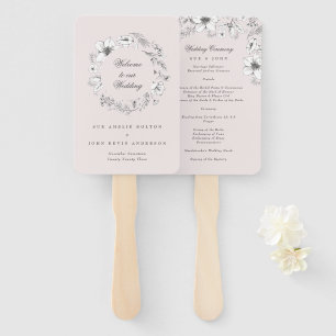Abanico Hermoso programa de bodas con dibujos florales de