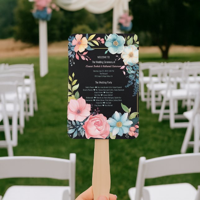Abanico Hermoso programa de matrimonio acuático colorido (Beautiful Colorful Watercolor Wedding Program Hand Fan
)