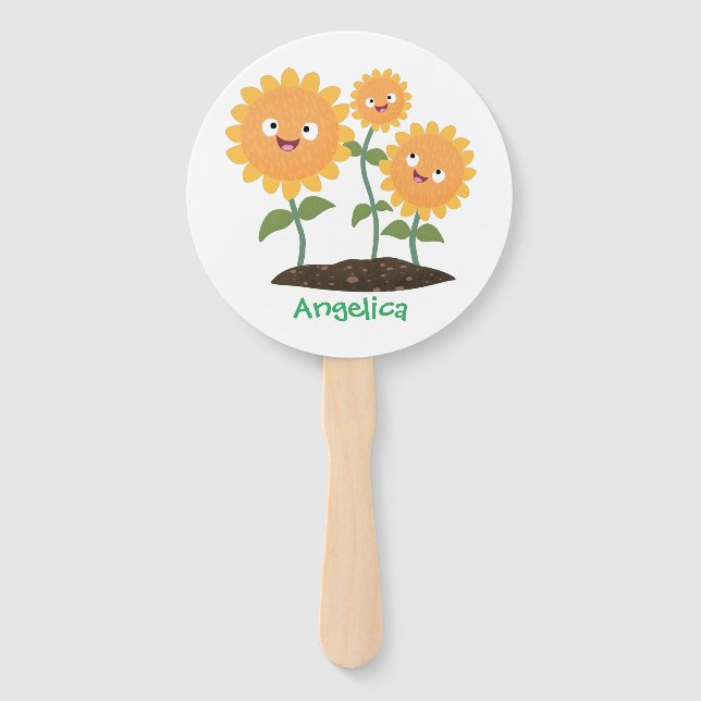 Abanico Hermosos girasoles alegres sonrientes ilustracion  (Anverso)