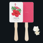Abanico Hibiscus y Flamingo Boda Gracias Hand Fan<br><div class="desc">Guay sale con este divertido y festivo hinchas de la mano que incluyen ilustraciones flamingo,  hibiscos rojos,  philodendrón de hojas divididas con tipografía moderna. Estos ventiladores de mano de personalizable son perfectos para bodas de verano,  duchas de novias,  luaus y eventos similares.</div>