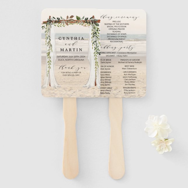 Abanico Hinchas de la mano del boda Arbor Beach (Anverso y reverso)