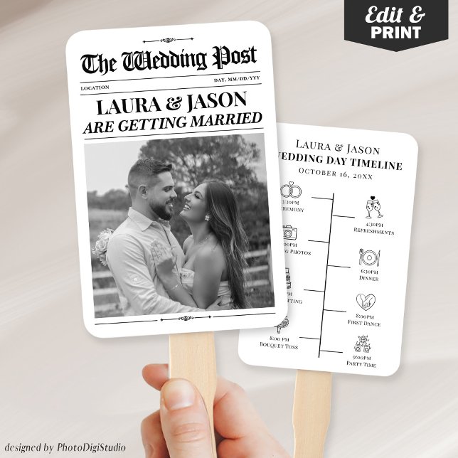 Abanico Hinchas de mano de periódico boda, hinchas del pro (Wedding Newspaper Hand Fans, Wedding Program Fans)