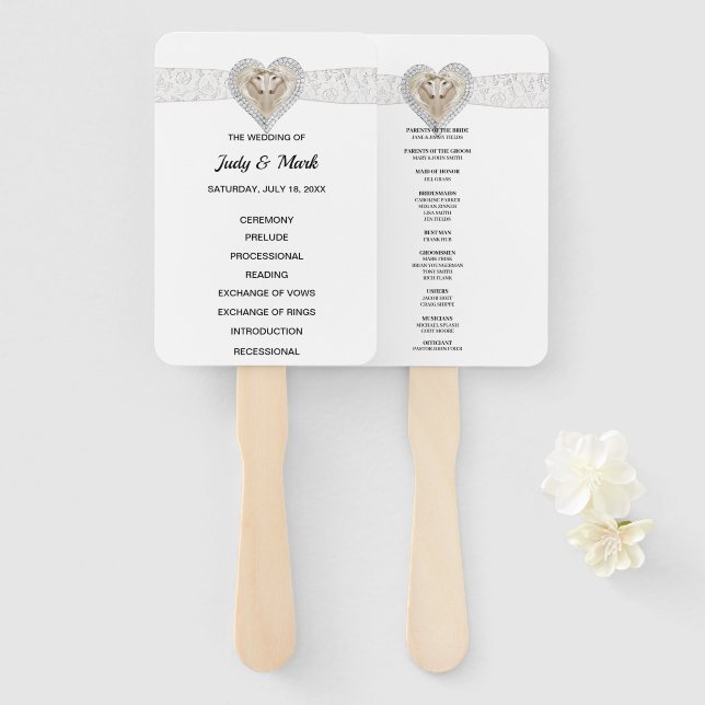 Abanico Hinchas del Programa de Boda de encaje blanco Unic (Anverso y reverso)