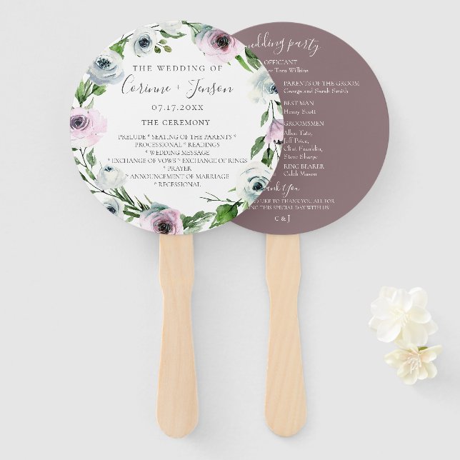 Abanico Hinchas del programa de bodas con flores de malva (Anverso y reverso)