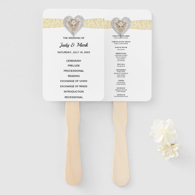 Abanico Hinchas del programa de bodas de encaje amarillo d (Anverso y reverso)