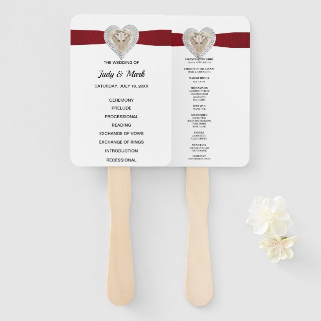 Abanico Hinchas del programa de bodas de encaje rojo Unico (Anverso y reverso)