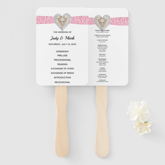 Abanico Hinchas del programa de bodas de encaje rosa de Un (Anverso y reverso)