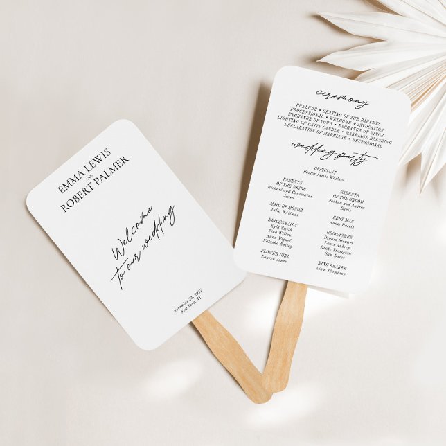 Abanico Hinchas del programa moderno de bodas blancas y ne (Modern Black & White Wedding Program Fans)